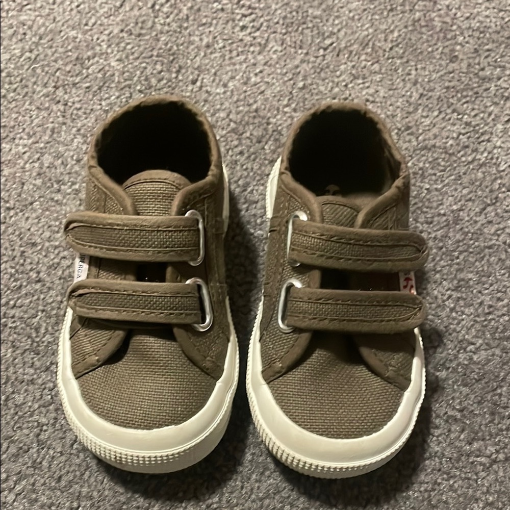 Superga Brown/Green Canvas Sneakers with Velcro Straps